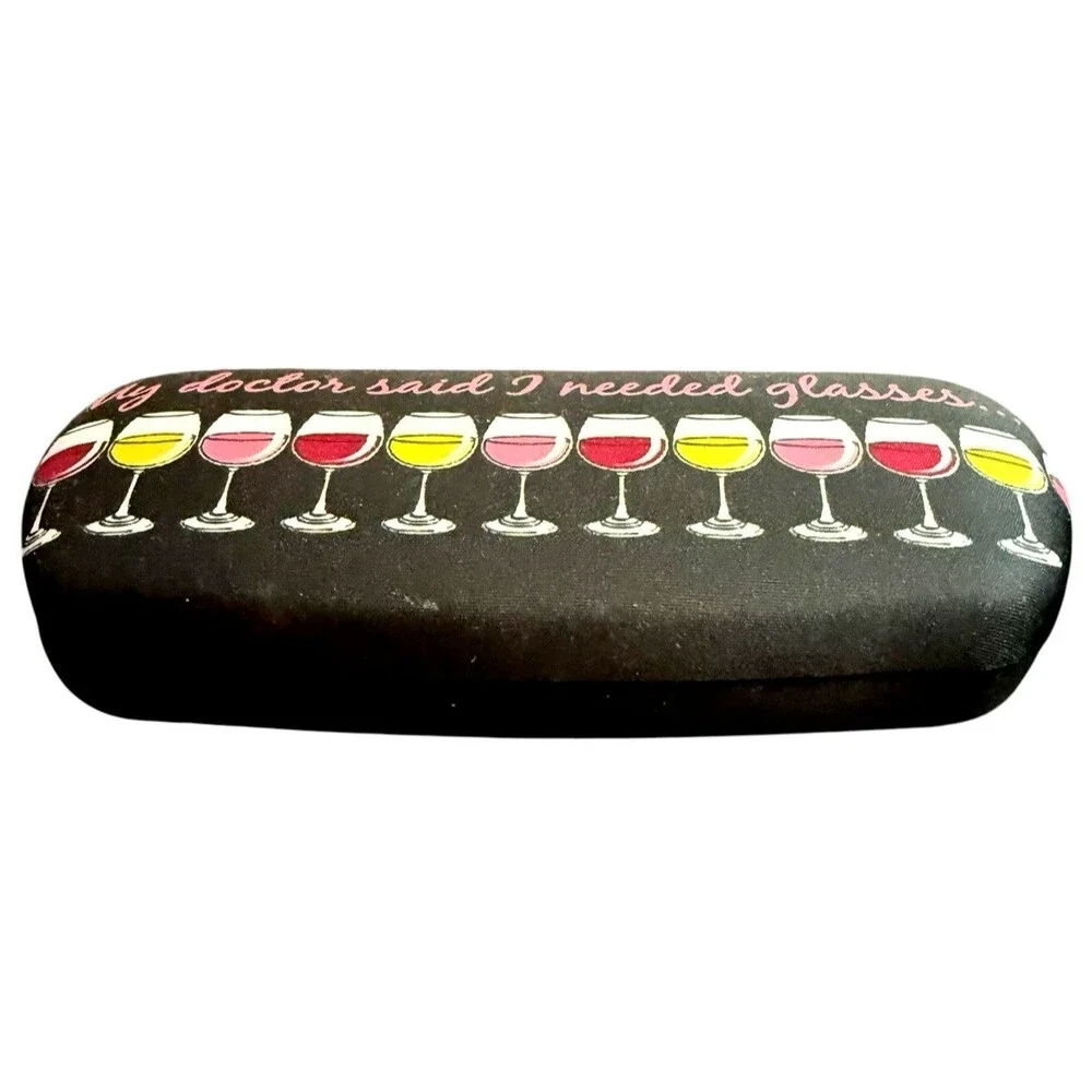Multicolored Wine Glasses Drink Adult Hard Metal Clamshell Eyeglasses Case